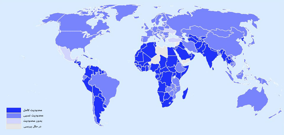 نقشه ممنوعیت کشور‌های مختلف برای پذیرش مسافر در دوران کرونا