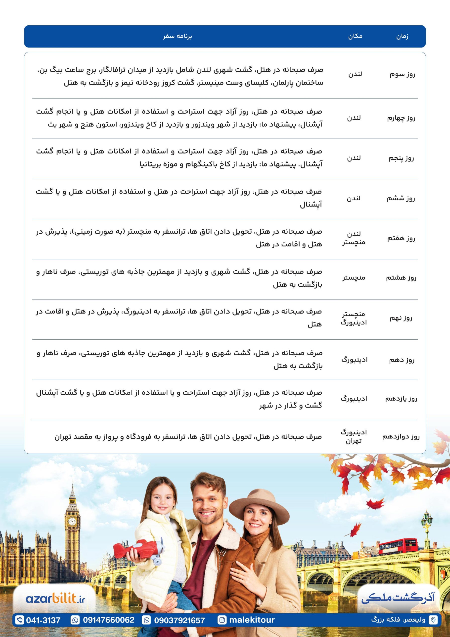 برنامه سفر تور انگلیس - اسکاتلند